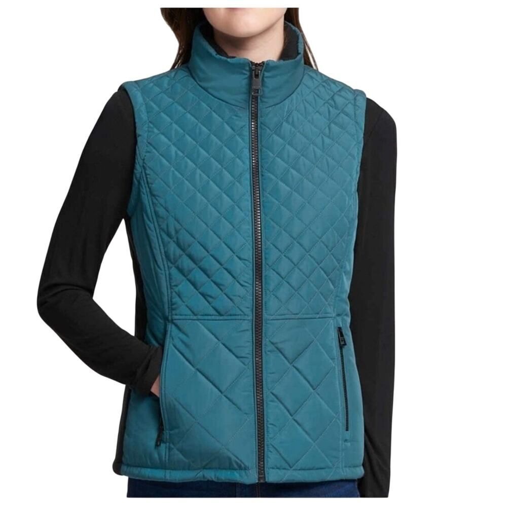 Andrew Marc Quilted Green Vest Size S Zipper Pockets Layering Essential Gorpcore